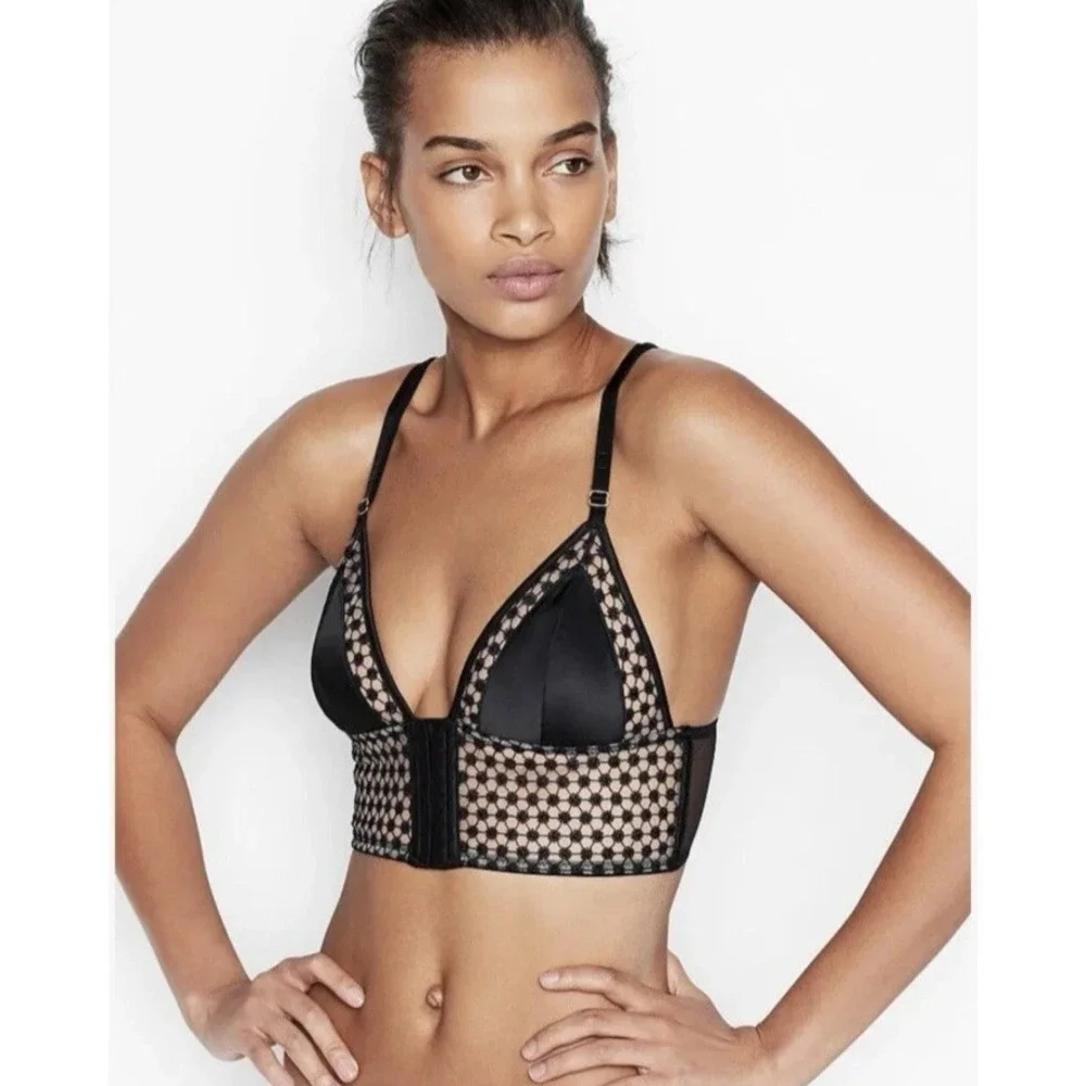 NWT Victoria's Secret Luxe Starburst Longline Triangle Bralette Sz L‎ Black